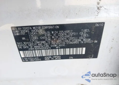 2010 Toyota Rav4 Limited z USA, uszkodzony, nr VIN JTMYF4DV9A5030472